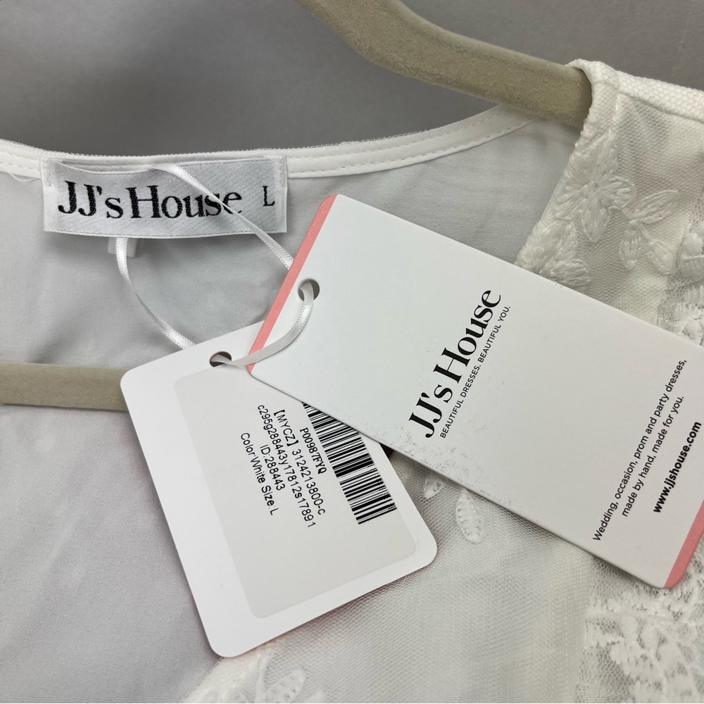 JJ's House Flower Ruffle V-Neck A-line Lace Maxi Dress #‎ 288443 White Large NEW - Picture 4 of 14